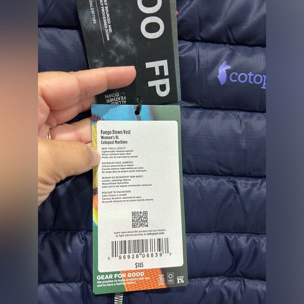 Cotopaxi Women’s XL Fuego Down Insulated Puff Vest Navy Blue Maritime NWT - Picture 6 of 15